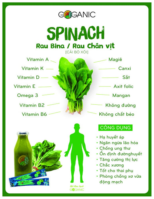 Bột rau Cải Bó Xôi/ Rau chân vịt ( Spinach veggie powder Goganic)/28 pieces/box